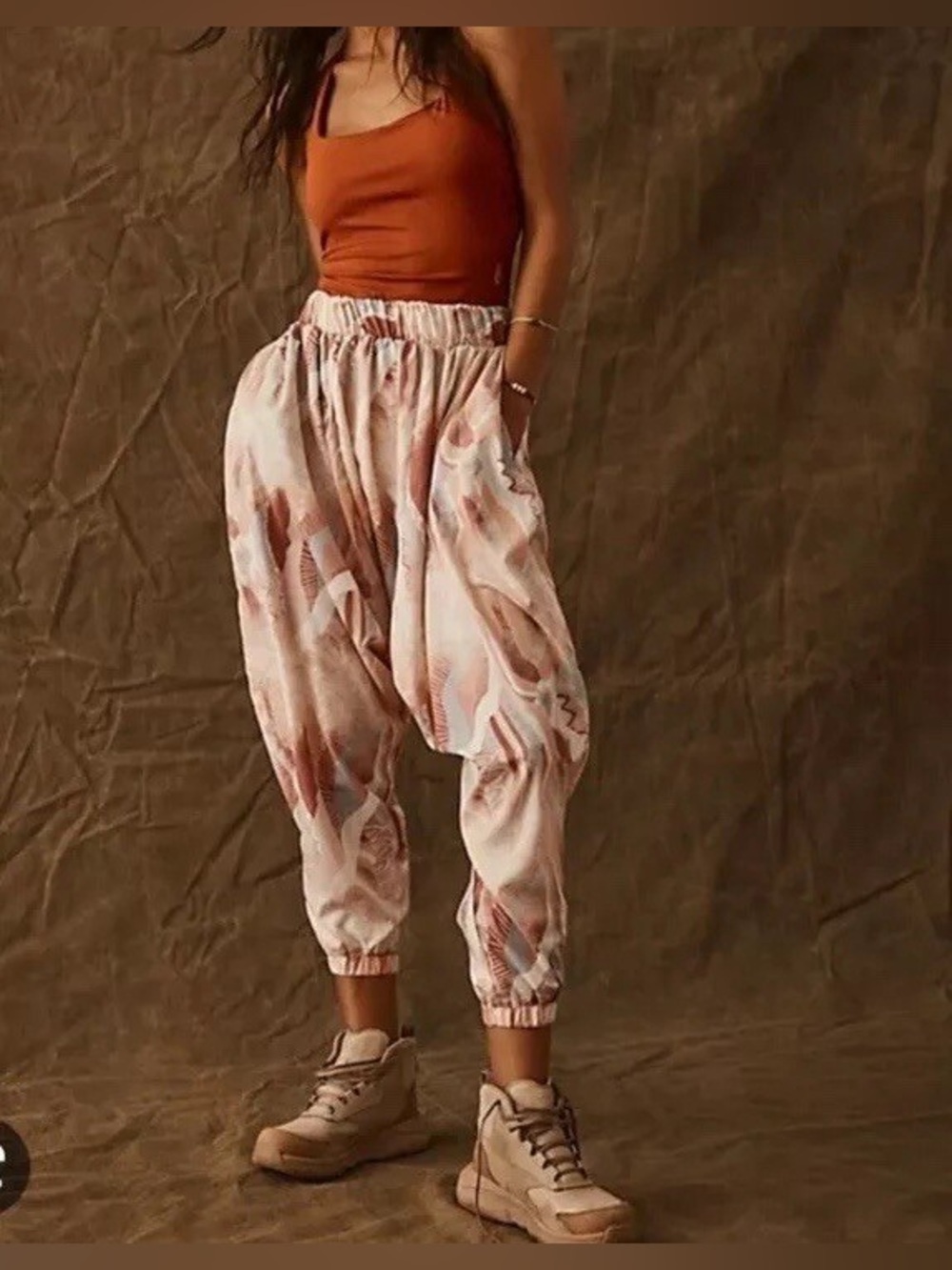 FP Movement by Free People Blush & Rust Printed Harem Jumpsuit - small - NWOT